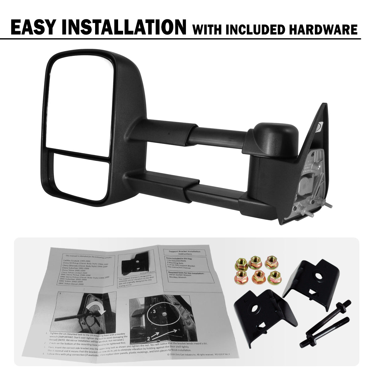 1988-2000 Chevy C/K 1500 2500 3500 Manually Adjustable Manual Fold and Telescoping Tow Mirrors Pair