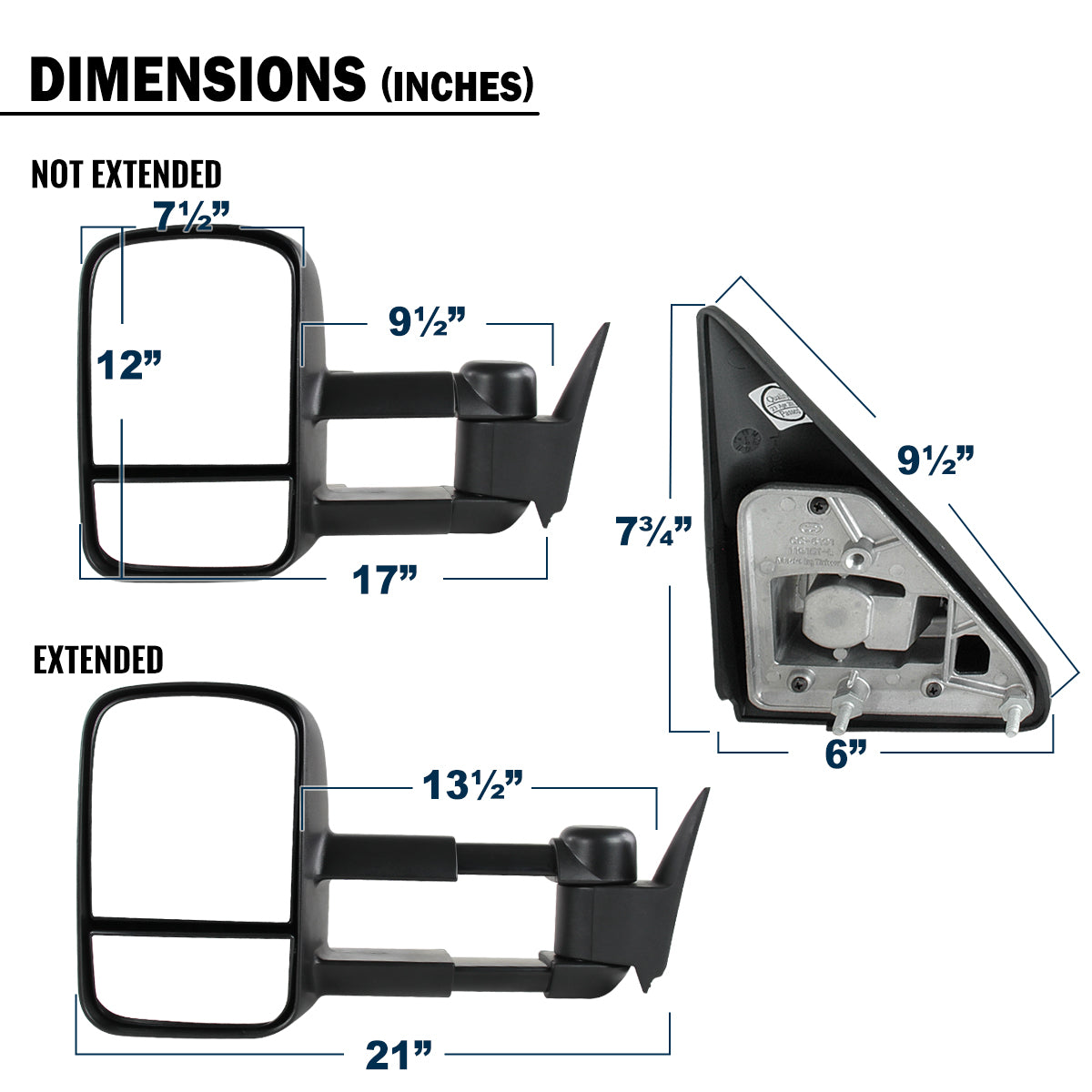 1988-2000 Chevy C/K 1500 2500 3500 Manually Adjustable Manual Fold and Telescoping Tow Mirrors Pair