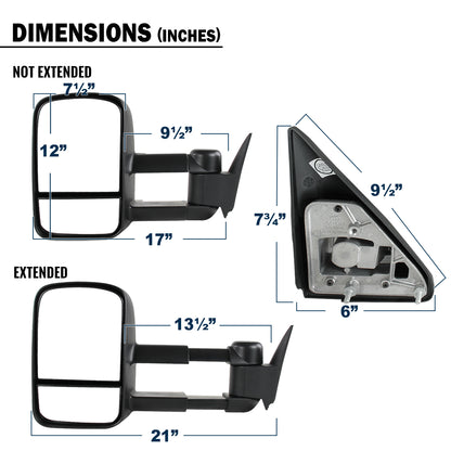 1988-2000 Chevy C/K 1500 2500 3500 Manually Adjustable Manual Fold and Telescoping Tow Mirrors Pair