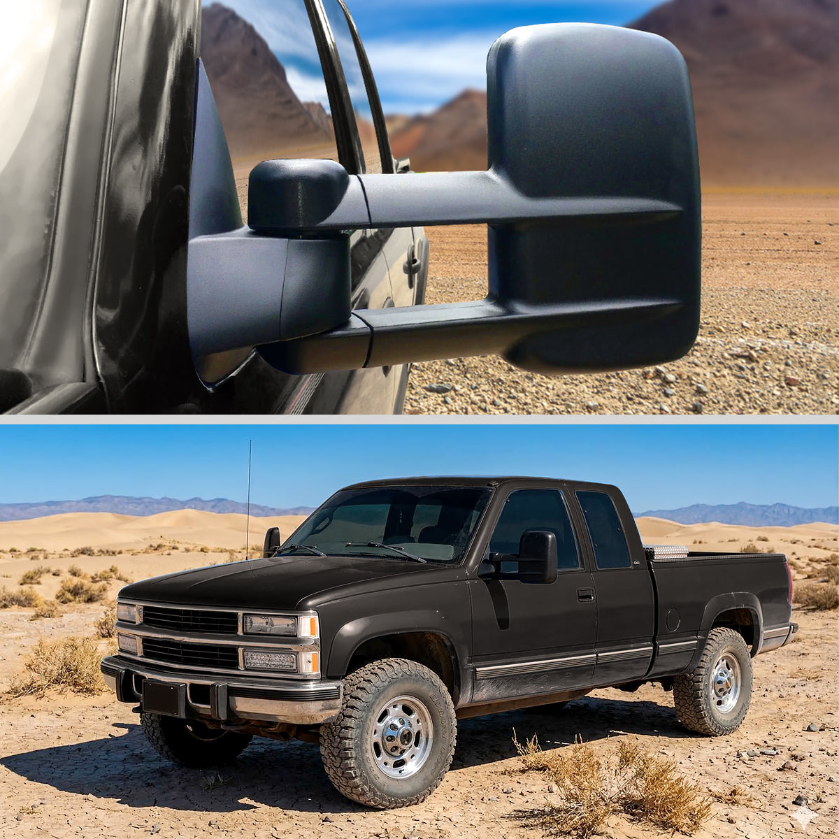 1988-2000 Chevy C/K 1500 2500 3500 Manually Adjustable Manual Fold and Telescoping Tow Mirrors Pair
