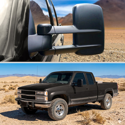 1988-2000 Chevy C/K 1500 2500 3500 Manually Adjustable Manual Fold and Telescoping Tow Mirrors Pair
