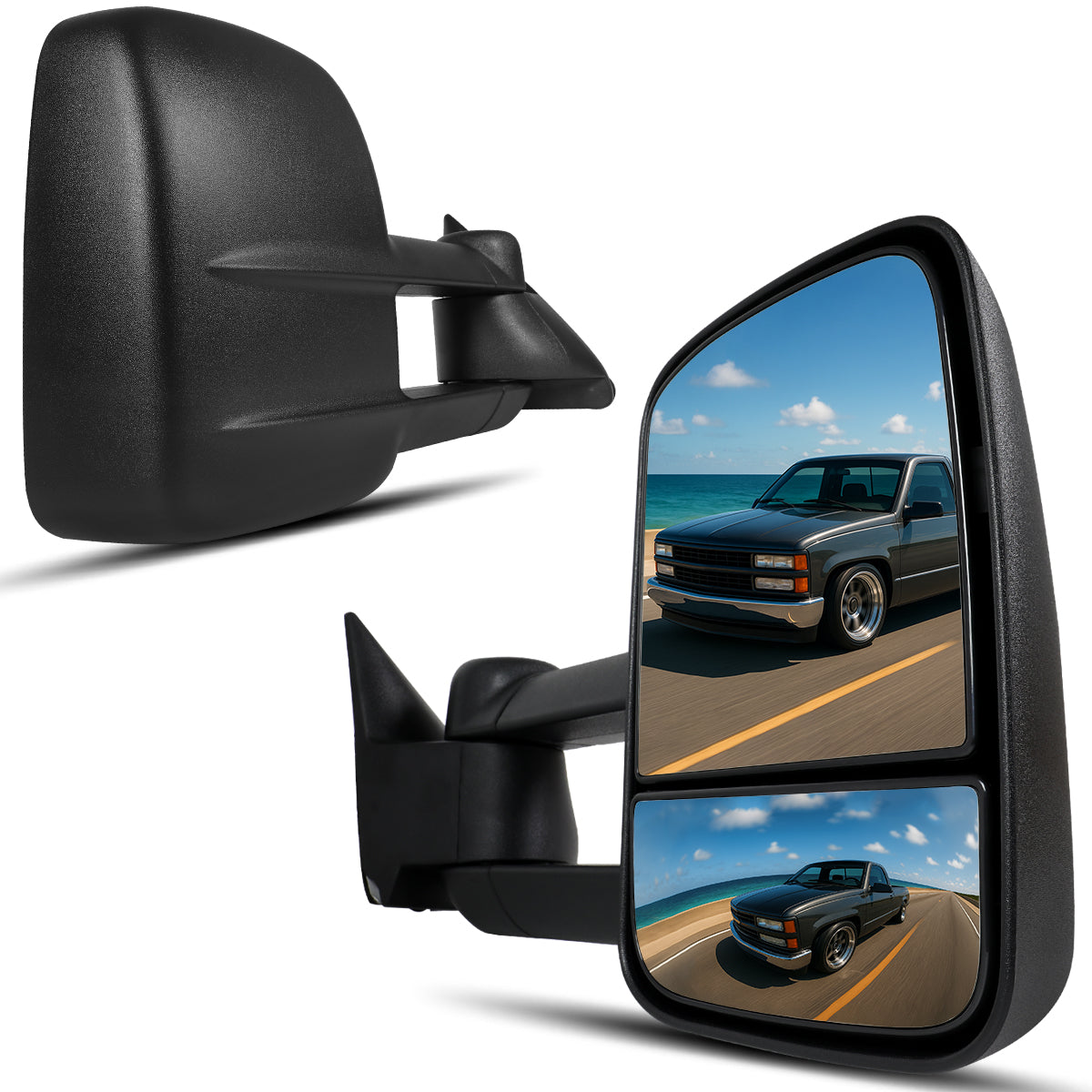 1988-2000 Chevy C/K 1500 2500 3500 Manually Adjustable Manual Fold and Telescoping Tow Mirrors Pair