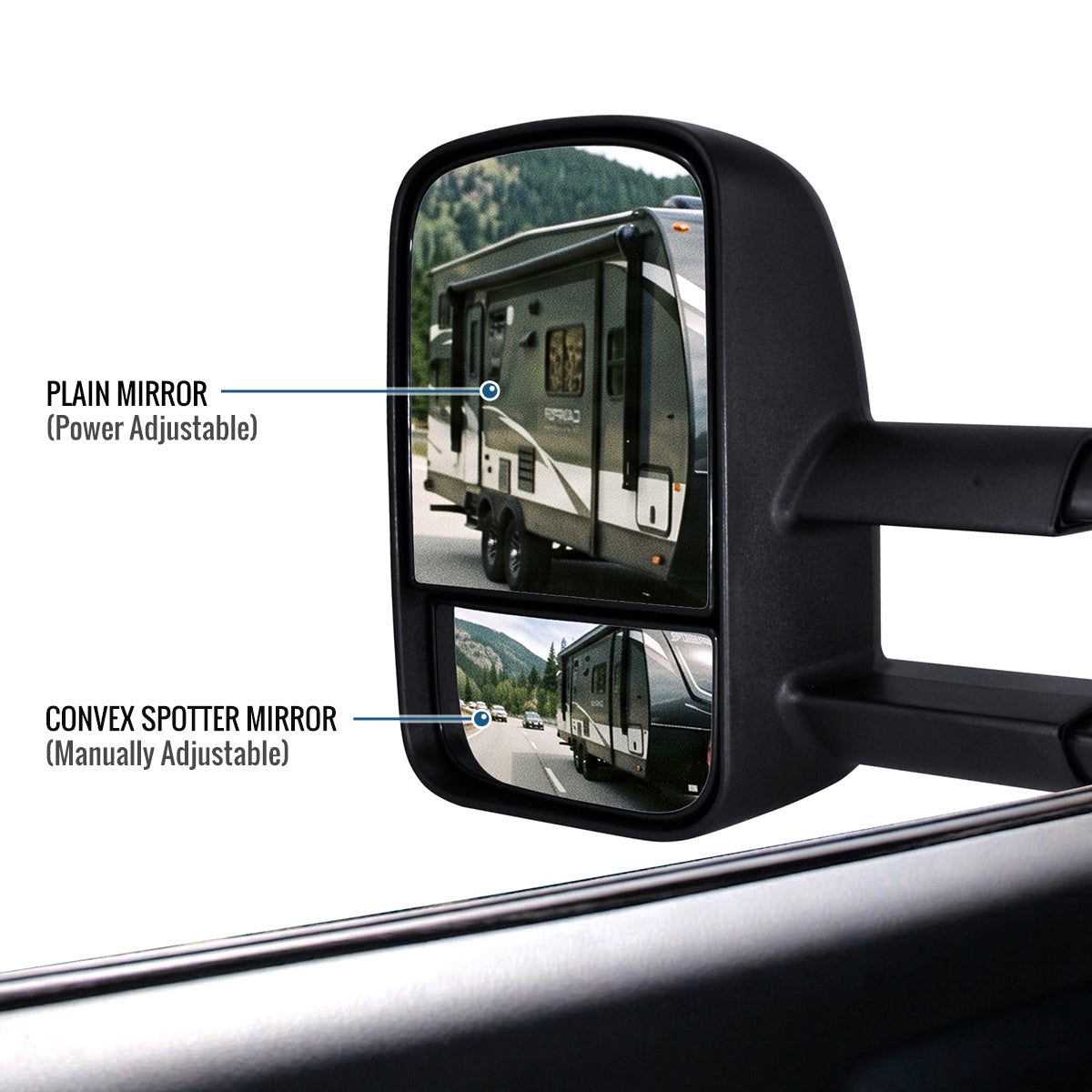 1988-2000 Chevy C/K 1500 2500 3500 Power Adjustable Manual Fold and Telescoping Tow Mirrors Pair