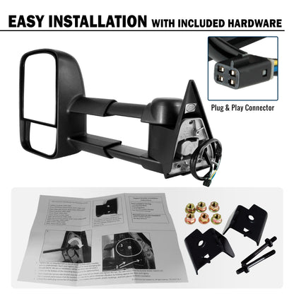1988-2000 Chevy C/K 1500 2500 3500 Power Adjustable Manual Fold and Telescoping Tow Mirrors Pair