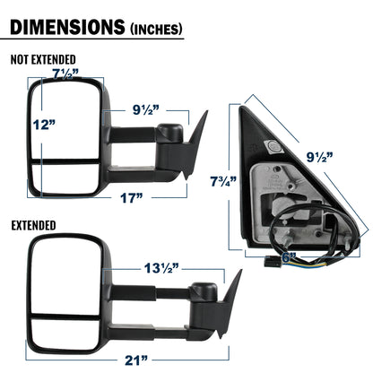 1988-2000 Chevy C/K 1500 2500 3500 Power Adjustable Manual Fold and Telescoping Tow Mirrors Pair