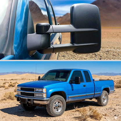 1988-2000 Chevy C/K 1500 2500 3500 Power Adjustable Manual Fold and Telescoping Tow Mirrors Pair