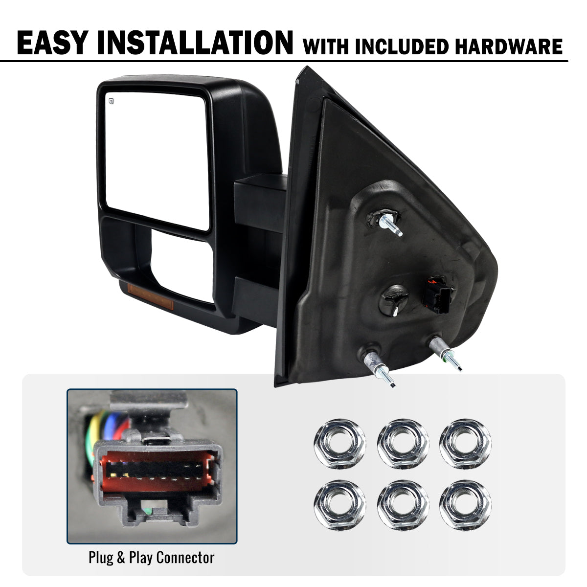 2004-2006 Ford F-150 Pickup Truck Power Adjustable Power Heated Manual Fold And Telescoping Amber Lens LED Turn Signals And Puddle Lights Tow Mirrors Pair