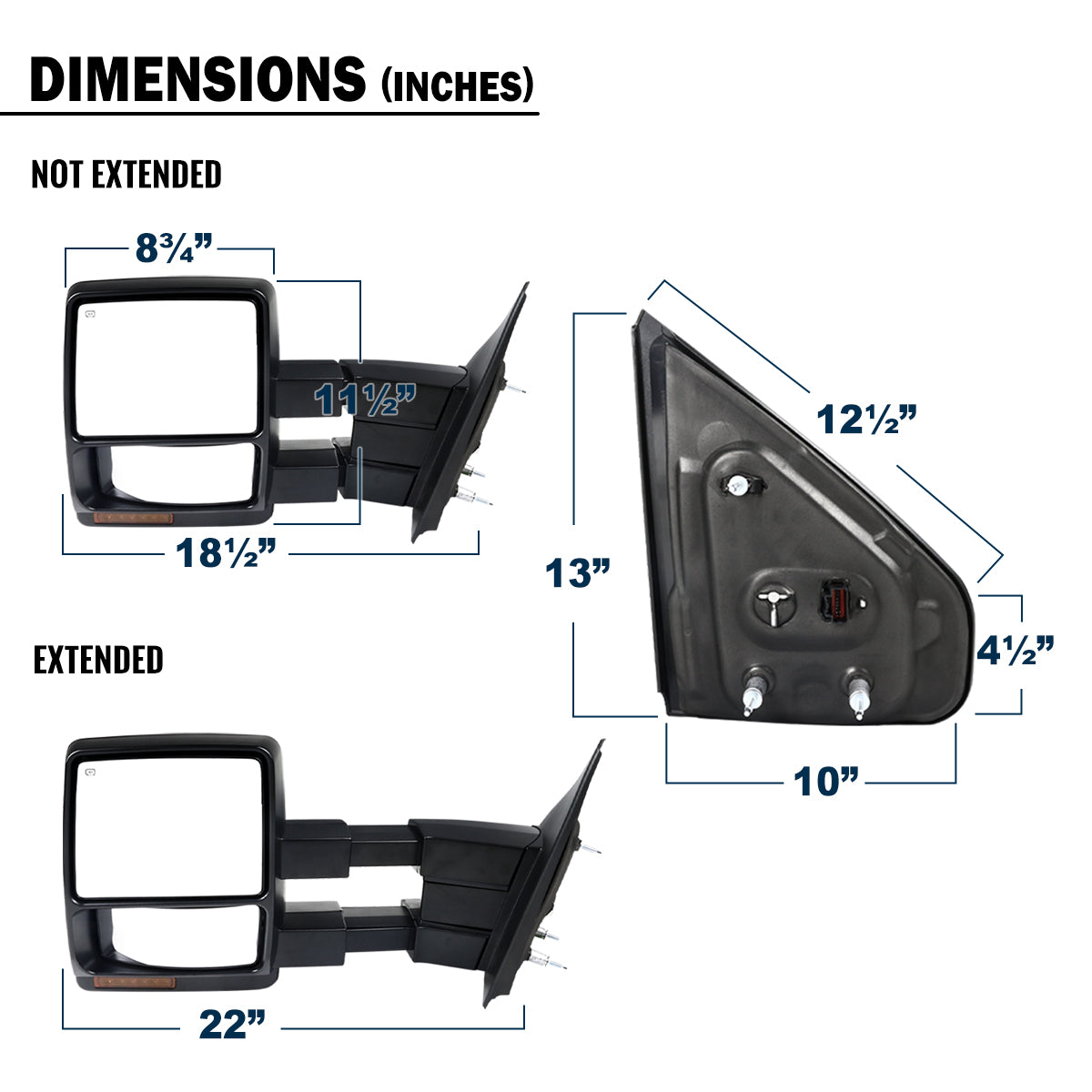 2004-2006 Ford F-150 Pickup Truck Power Adjustable Power Heated Manual Fold And Telescoping Amber Lens LED Turn Signals And Puddle Lights Tow Mirrors Pair