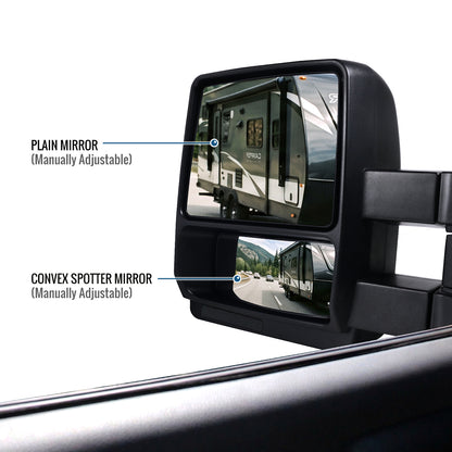 2004-2014 Ford F-150 Pickup Truck Manually Adjustable Manually Fold and Telescope Towing Mirrors Pair