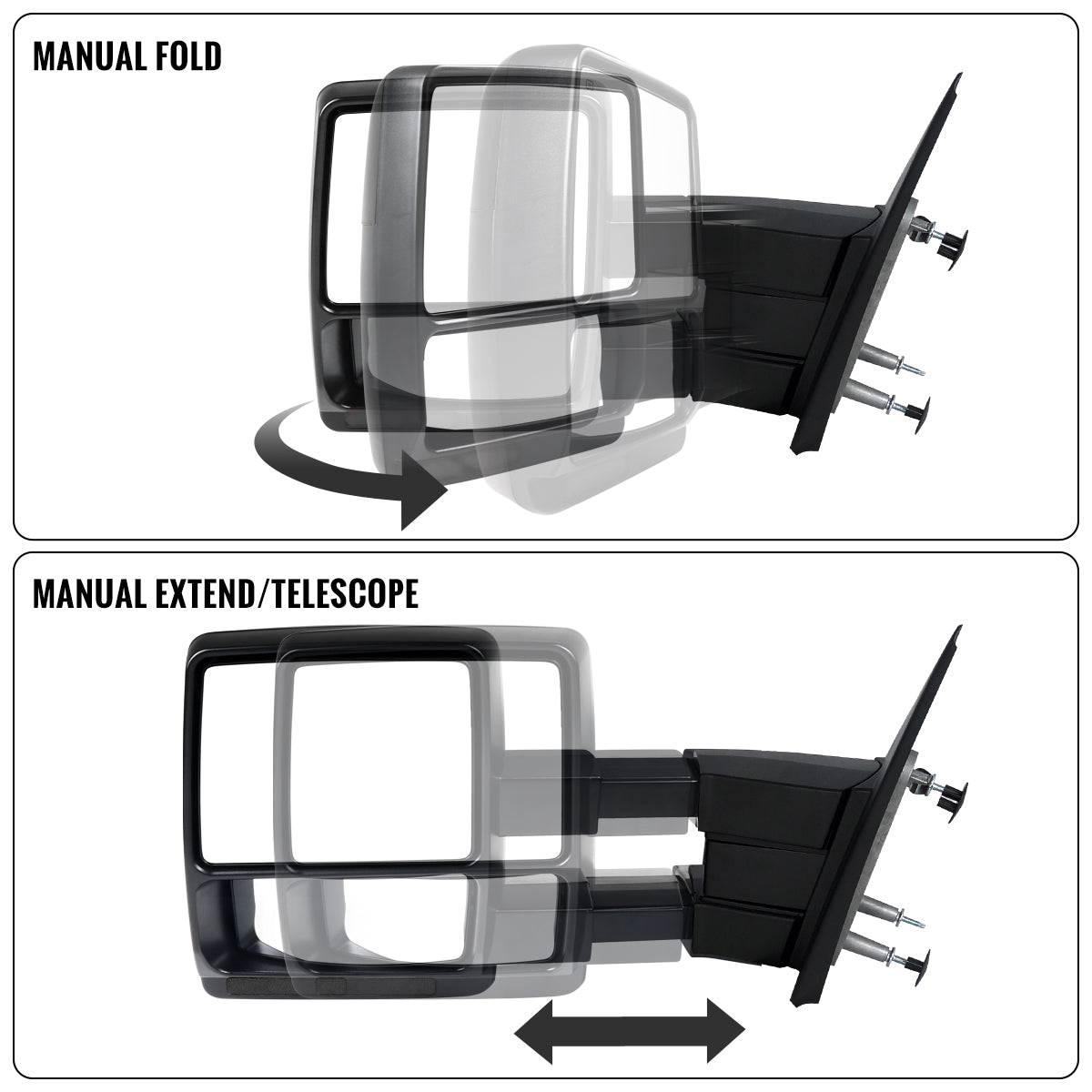2004-2014 Ford F-150 Pickup Truck Manually Adjustable Manually Fold and Telescope Towing Mirrors Pair