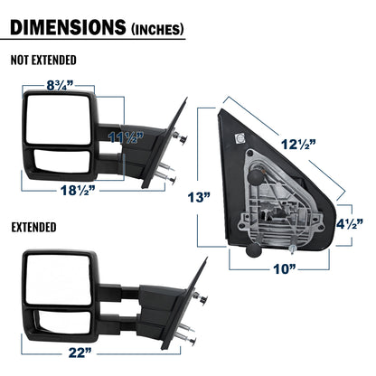 2004-2014 Ford F-150 Pickup Truck Manually Adjustable Manually Fold and Telescope Towing Mirrors Pair