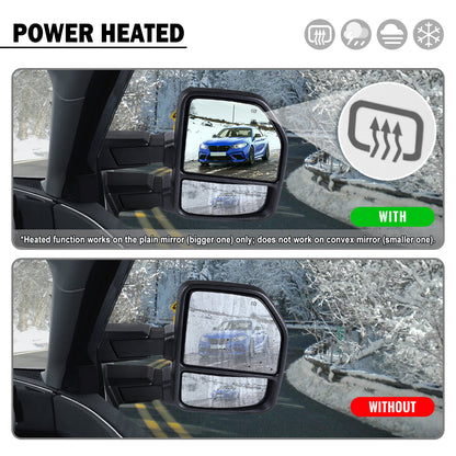 2007-2014 Ford F-150 Pickup Truck Power Adjustable Power Heated Manual Fold And Telescoping Smoke Lens LED Turn Signals And Puddle Lights Tow Mirrors Pair