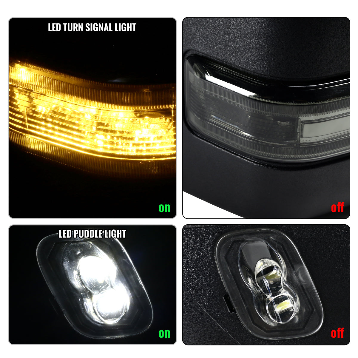 2007-2014 Ford F-150 Pickup Truck Power Adjustable Power Heated Manual Fold And Telescoping Smoke Lens LED Turn Signals And Puddle Lights Tow Mirrors Pair
