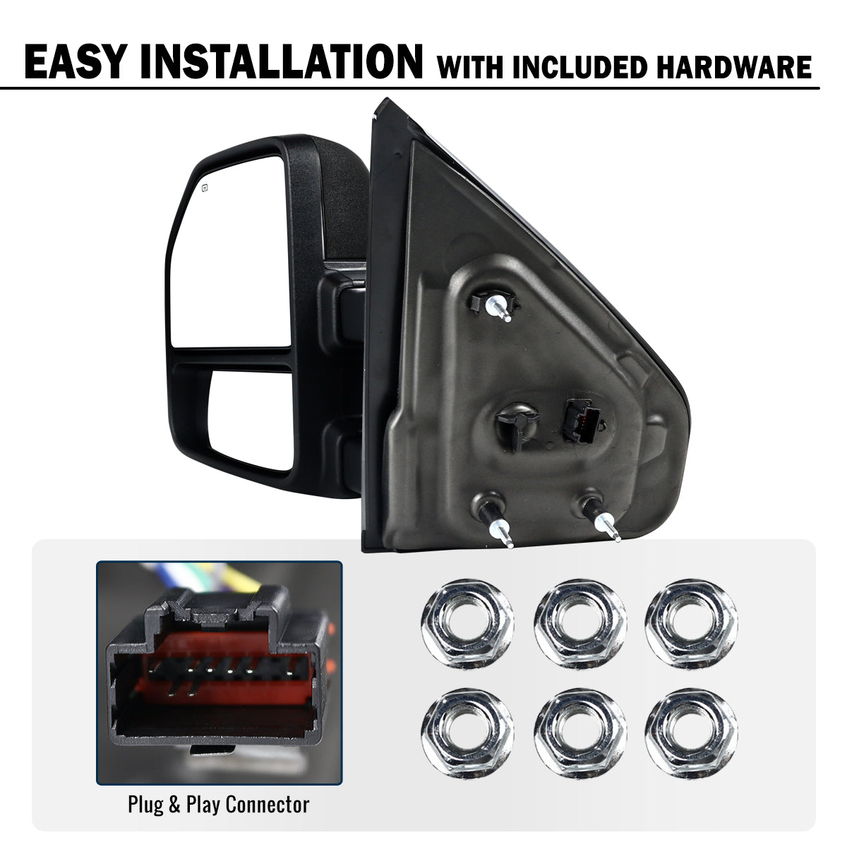 2007-2014 Ford F-150 Pickup Truck Power Adjustable Power Heated Manual Fold And Telescoping Smoke Lens LED Turn Signals And Puddle Lights Tow Mirrors Pair