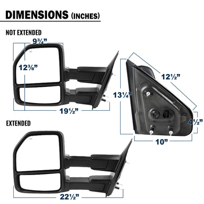2007-2014 Ford F-150 Pickup Truck Power Adjustable Power Heated Manual Fold And Telescoping Clear Lens LED Turn Signals And Puddle Lights Tow Mirrors Pair