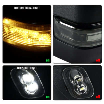 2007-2014 Ford F-150 Pickup Truck Power Adjustable Power Heated Manual Fold And Telescoping Smoke Lens LED Turn Signals And Puddle Lights Tow Mirrors Pair