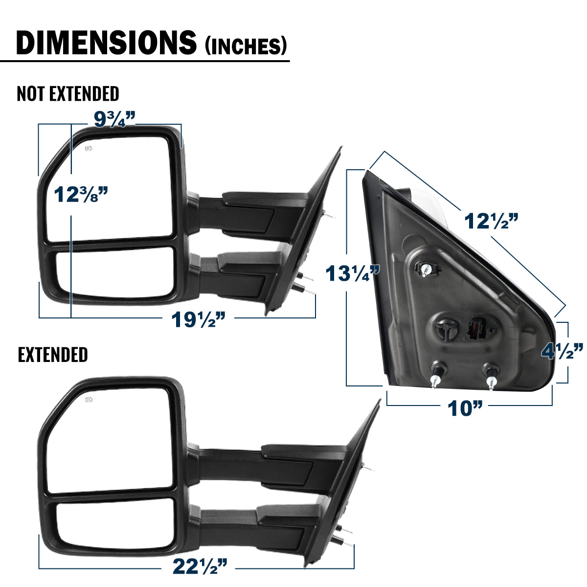 2007-2014 Ford F-150 Pickup Truck Power Adjustable Power Heated Manual Fold And Telescoping Clear Lens LED Turn Signals And Puddle Lights Tow Mirrors Pair