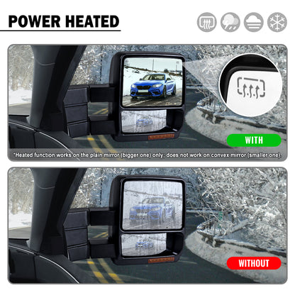 2007-2014 Ford F-150 Pickup Truck Power Adjustable Power Heated Manual Fold And Telescoping Amber Lens LED Turn Signals And Puddle Lights Tow Mirrors Pair