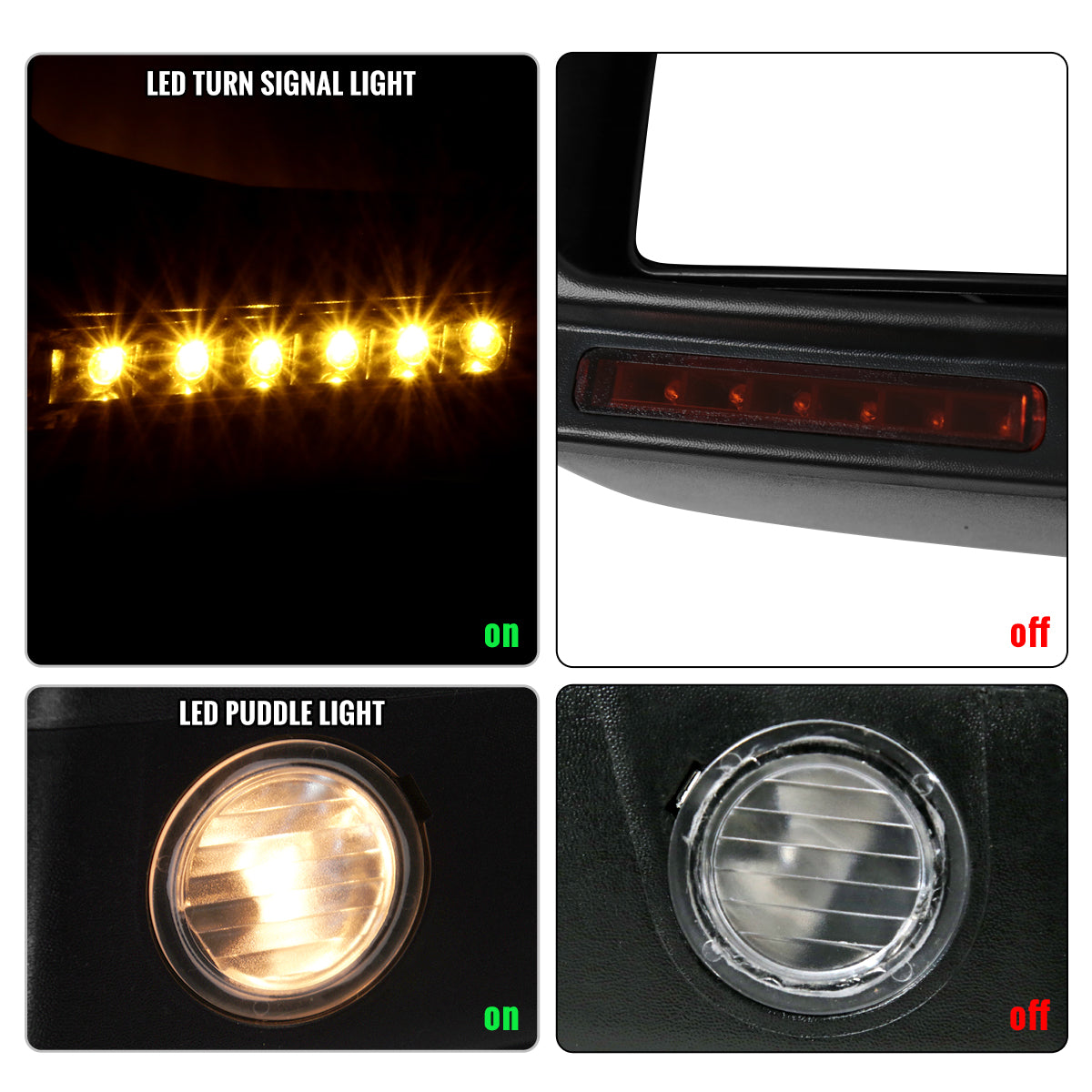 2007-2014 Ford F-150 Pickup Truck Power Adjustable Power Heated Manual Fold And Telescoping Amber Lens LED Turn Signals And Puddle Lights Tow Mirrors Pair