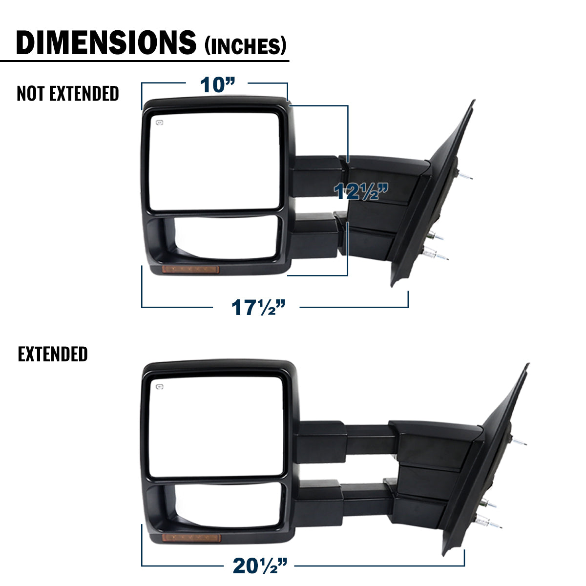 2007-2014 Ford F-150 Pickup Truck Power Adjustable Power Heated Manual Fold And Telescoping Amber Lens LED Turn Signals And Puddle Lights Tow Mirrors Pair