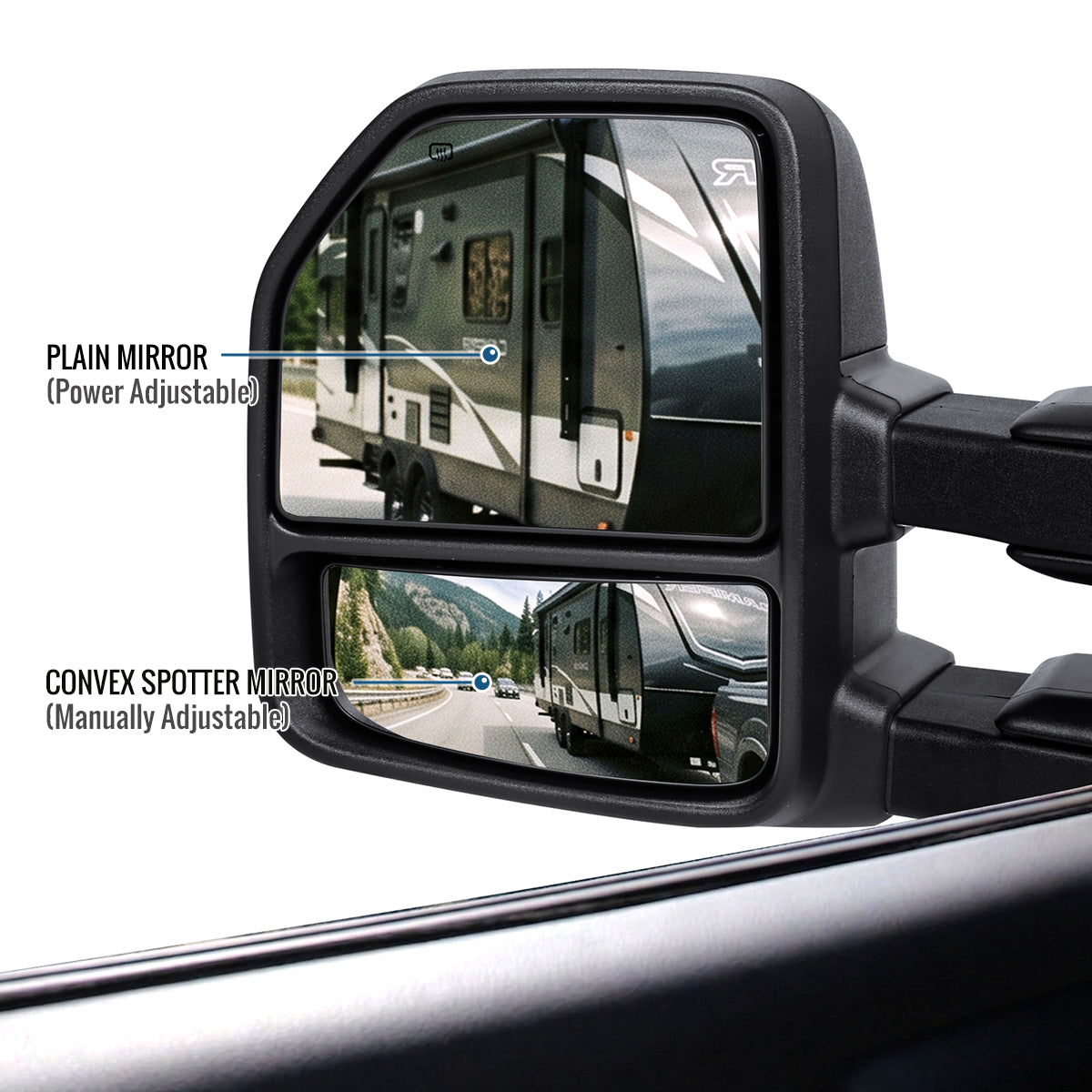 2015-2020 Ford F-150 Pickup Truck Power Adjustable Power Heated Manually Fold and Telescope Towing Mirrors Pair