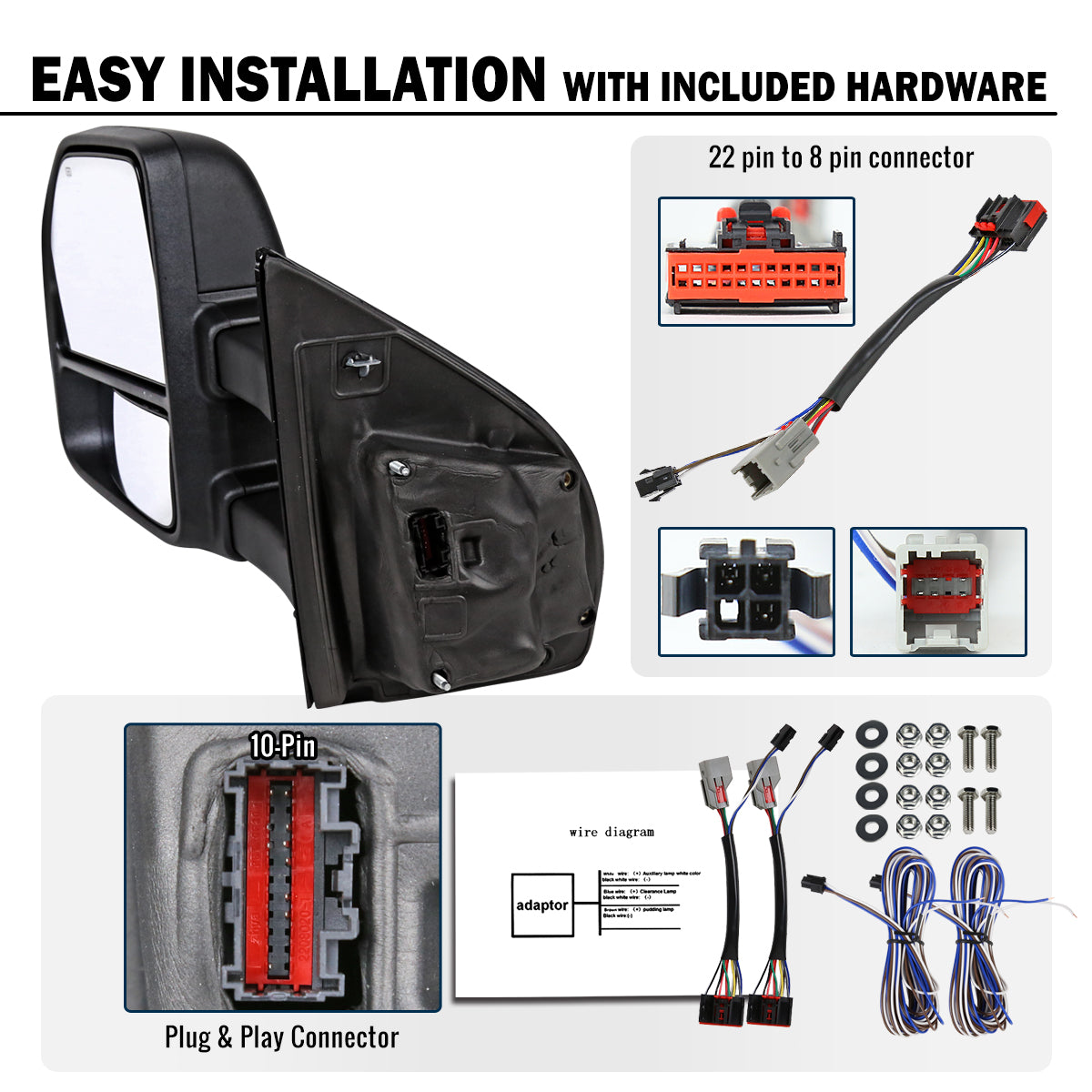 2015-2020 Ford F-150 Pickup Truck Power Adjustable Power Heated Manually Fold and Telescope Towing Mirrors Pair
