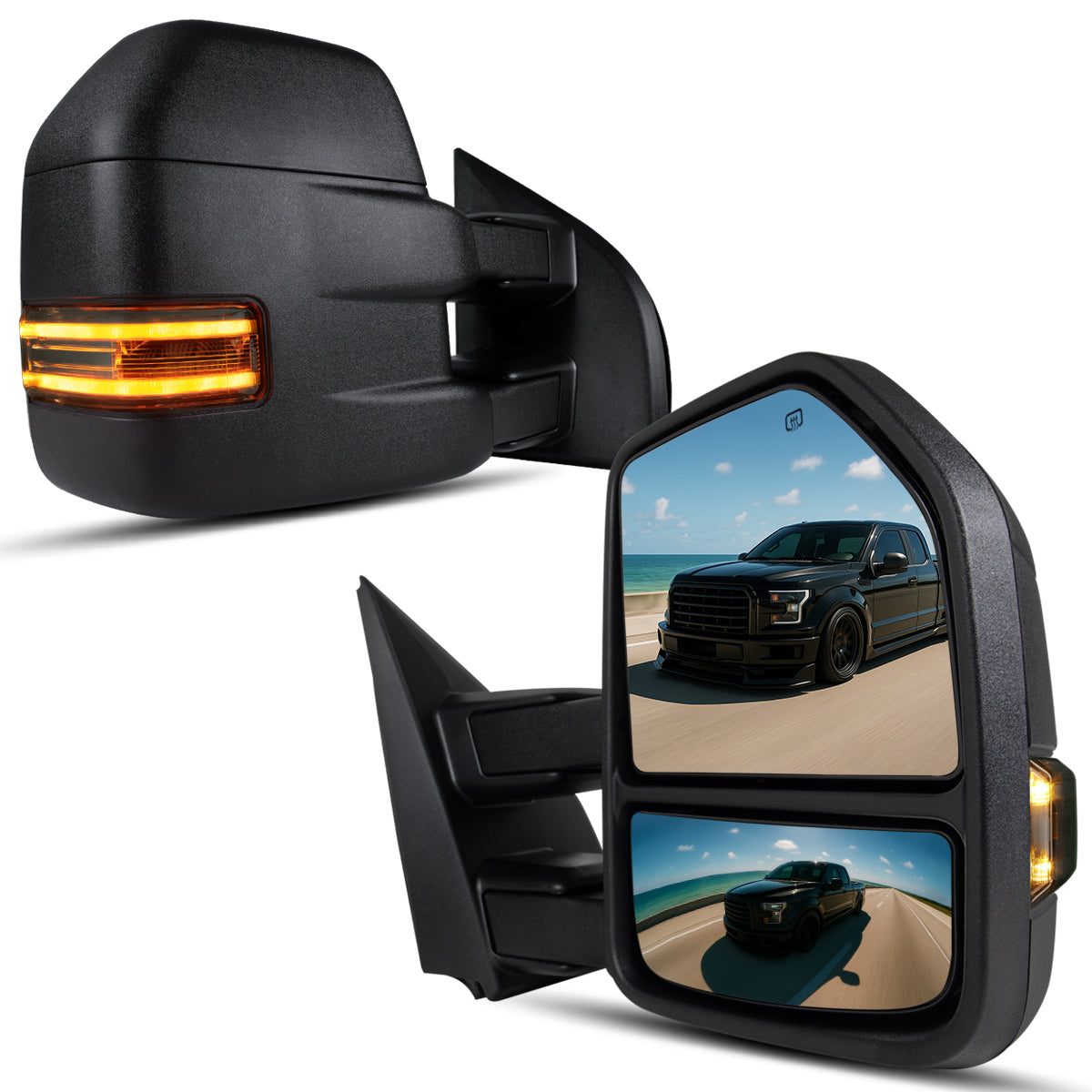 2015-2020 Ford F-150 Pickup Truck Power Adjustable Power Heated Manually Fold and Telescope Towing Mirrors Pair