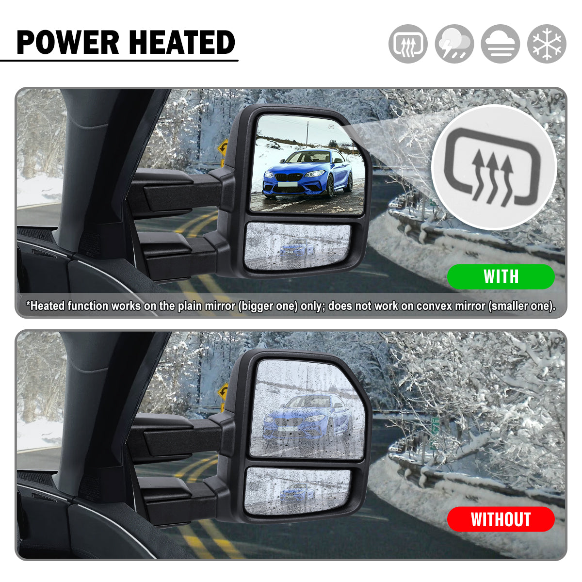 2015-2020 Ford F-150 Pickup Truck Power Adjustable Power Heated Manually Fold and Telescope Towing Mirrors Pair