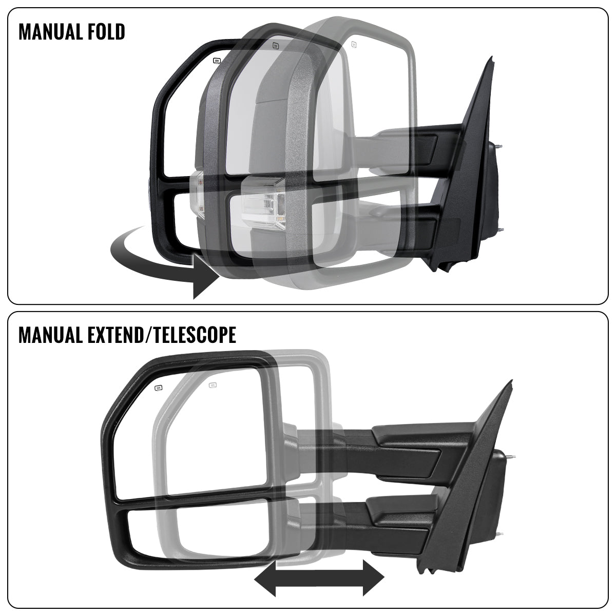 2015-2020 Ford F-150 Pickup Truck Power Adjustable Power Heated Manually Fold and Telescope Towing Mirrors Pair