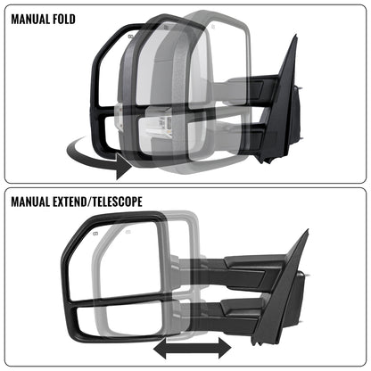 2015-2020 Ford F-150 Pickup Truck Power Adjustable Power Heated Manually Fold and Telescope Towing Mirrors Pair