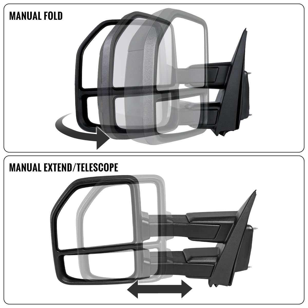 2015-2020 Ford F-150 Pickup Truck Manually Adjustable Manually Fold and Telescope Towing Mirrors Pair