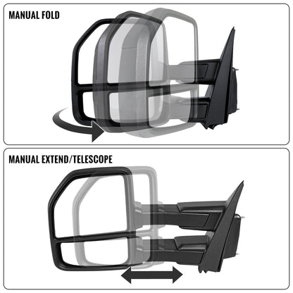 2015-2020 Ford F-150 Pickup Truck Manually Adjustable Manually Fold and Telescope Towing Mirrors Pair