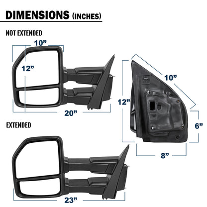 2015-2020 Ford F-150 Pickup Truck Manually Adjustable Manually Fold and Telescope Towing Mirrors Pair