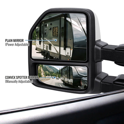 2015-2020 Ford F-150 Pickup Truck Power Adjustable Power Heated Manually Fold and Telescope Towing Mirrors Pair
