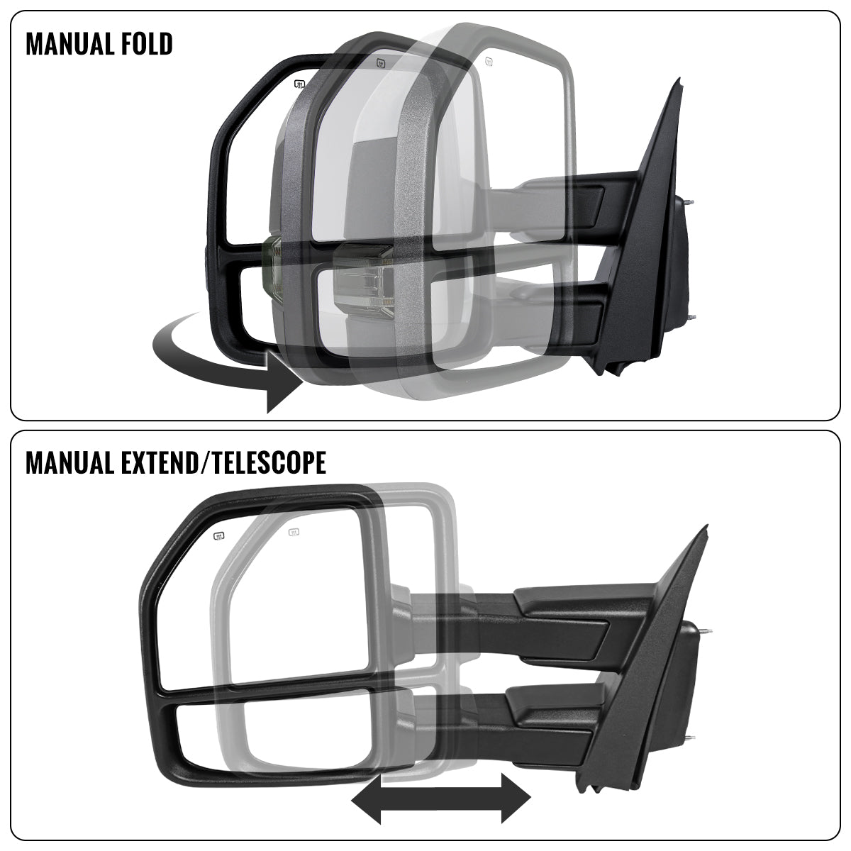 2015-2020 Ford F-150 Pickup Truck Power Adjustable Power Heated Manually Fold and Telescope Towing Mirrors Pair