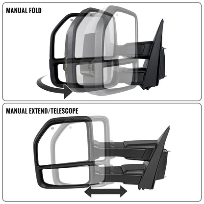 2015-2020 Ford F-150 Pickup Truck Power Adjustable Power Heated Manually Fold and Telescope Towing Mirrors Pair