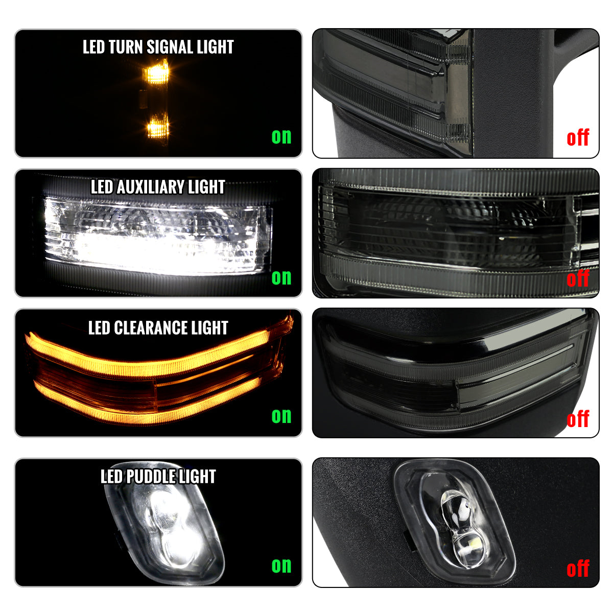 2015-2020 Ford F-150 Pickup Truck Power Adjustable Power Heated Manually Fold and Telescope Towing Mirrors Pair