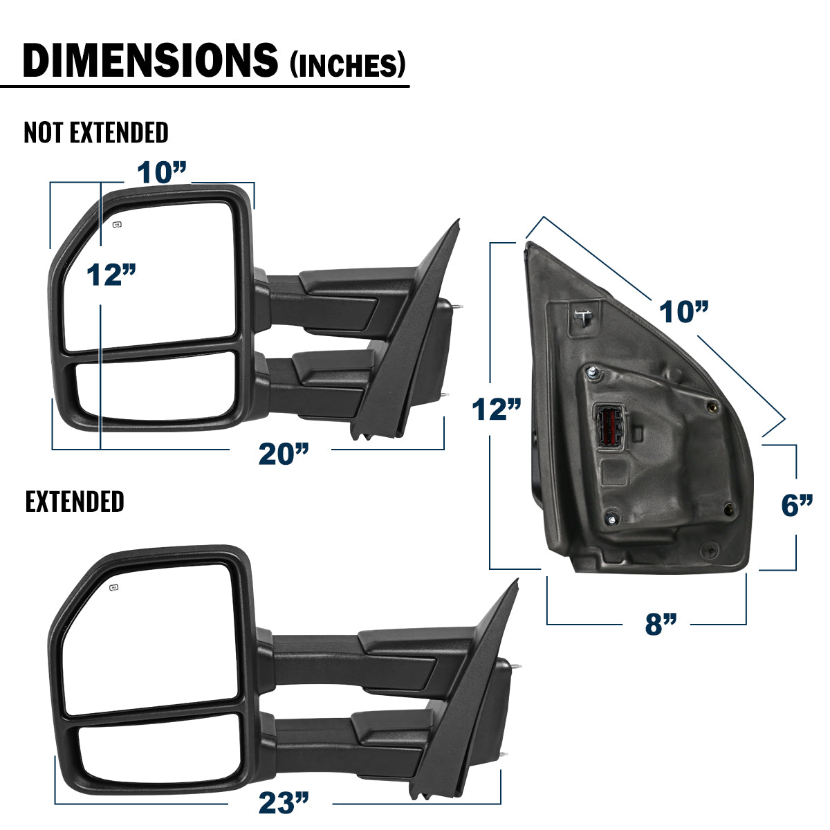 2015-2020 Ford F-150 Pickup Truck Power Adjustable Power Heated Manually Fold and Telescope Towing Mirrors Pair