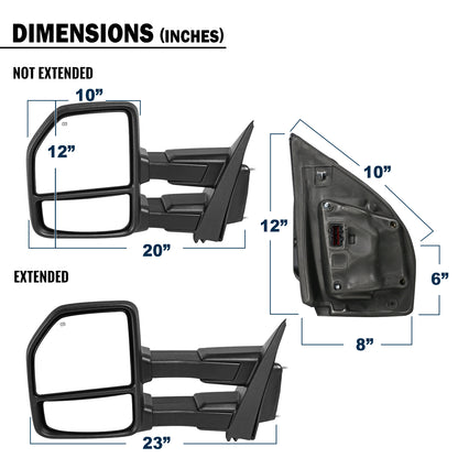 2015-2020 Ford F-150 Pickup Truck Power Adjustable Power Heated Manually Fold and Telescope Towing Mirrors Pair
