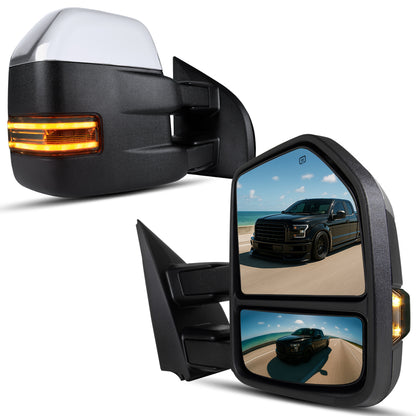 2015-2020 Ford F-150 Pickup Truck Power Adjustable Power Heated Manually Fold and Telescope Towing Mirrors Pair