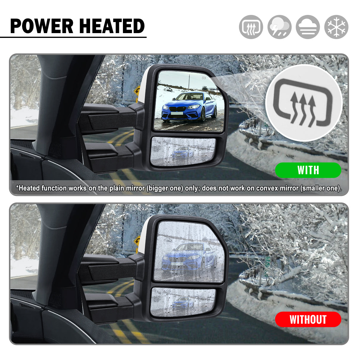 2015-2020 Ford F-150 Pickup Truck Power Adjustable Power Heated Manually Fold and Telescope Towing Mirrors Pair