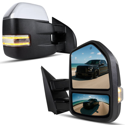 2015-2020 Ford F-150 Pickup Truck Power Adjustable Power Heated Manually Fold and Telescope Towing Mirrors Pair