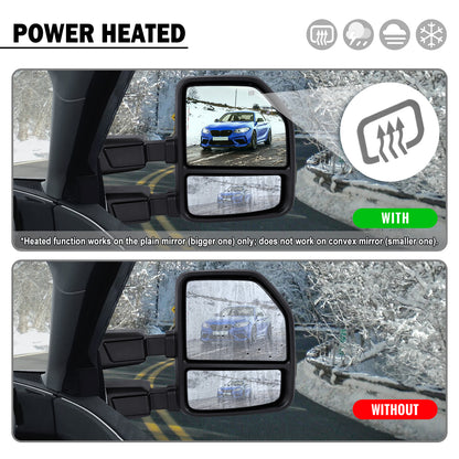 2015-2020 Ford F-150 Pickup Truck Power Adjustable Power Heated Manually Fold and Telescope Towing Mirrors Pair