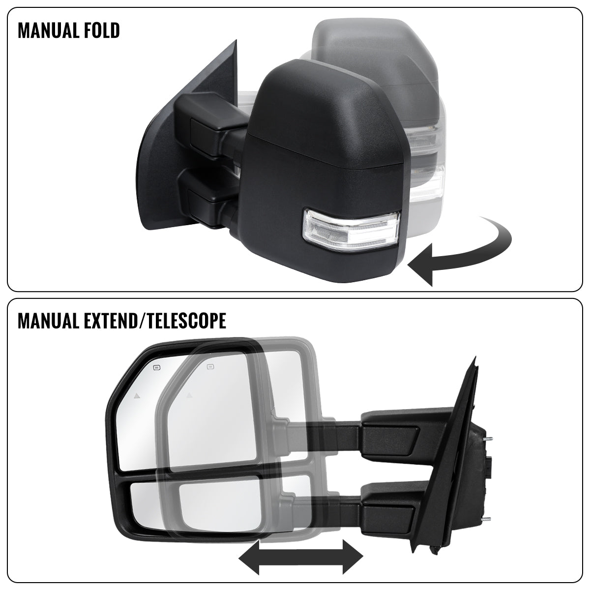 2015-2020 Ford F-150 Pickup Truck Power Adjustable Power Heated Manually Fold and Telescope Towing Mirrors Pair
