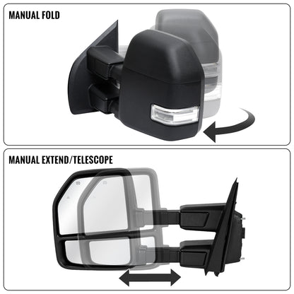 2015-2020 Ford F-150 Pickup Truck Power Adjustable Power Heated Manually Fold and Telescope Towing Mirrors Pair