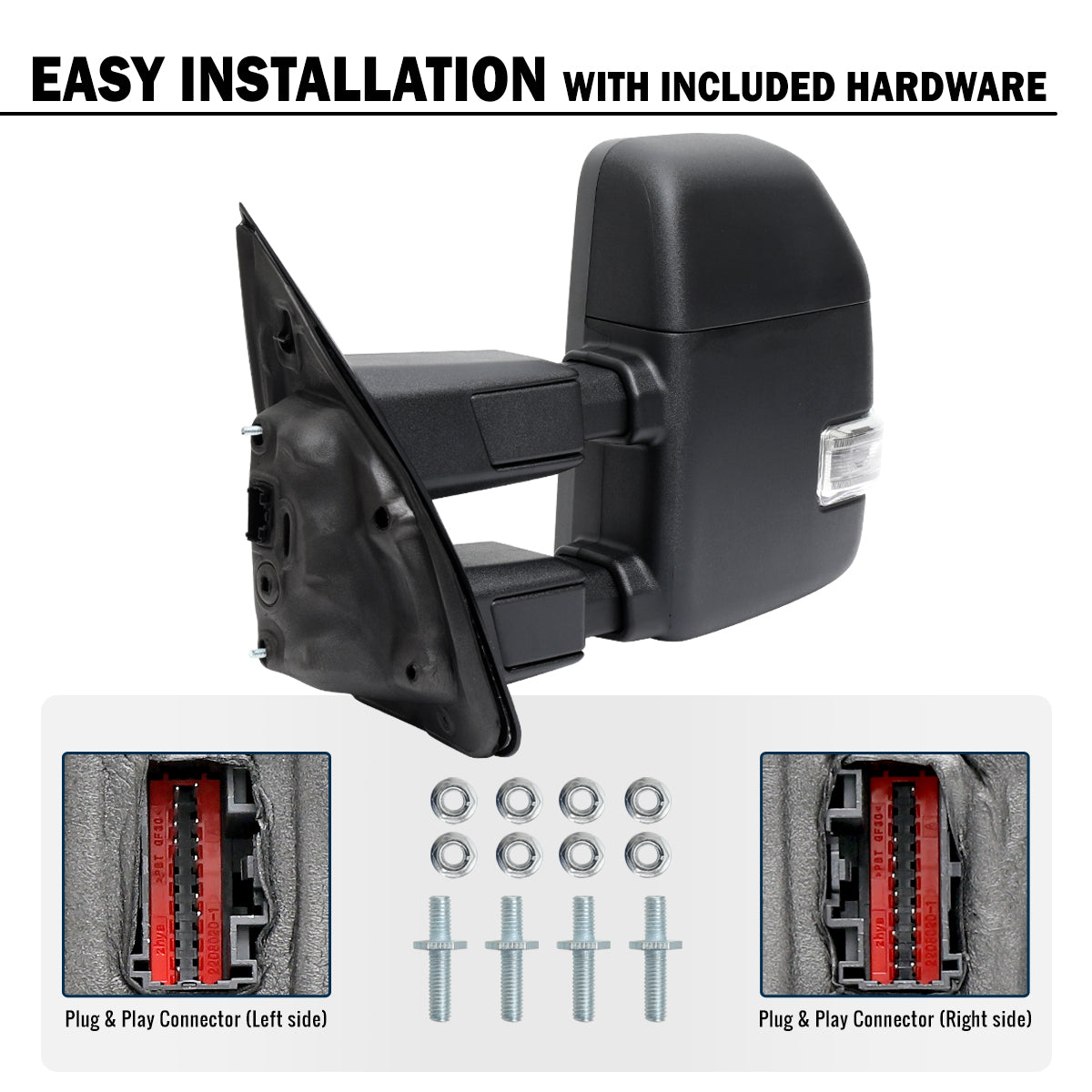 2015-2020 Ford F-150 Pickup Truck Power Adjustable Power Heated Manually Fold and Telescope Towing Mirrors Pair