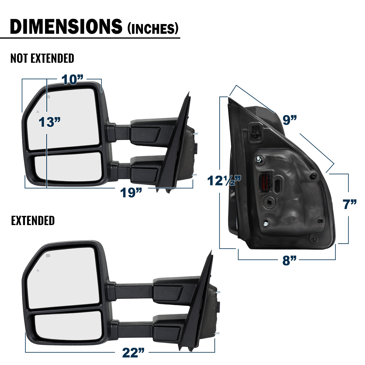 2015-2020 Ford F-150 Pickup Truck Power Adjustable Power Heated Manually Fold and Telescope Towing Mirrors Pair
