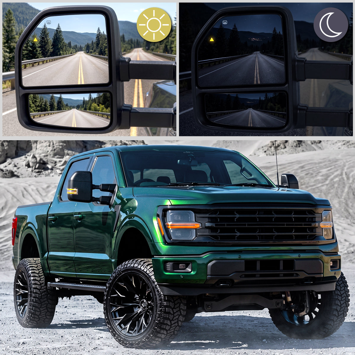 2015-2020 Ford F-150 Pickup Truck Power Adjustable Power Heated Manually Fold and Telescope Towing Mirrors Pair