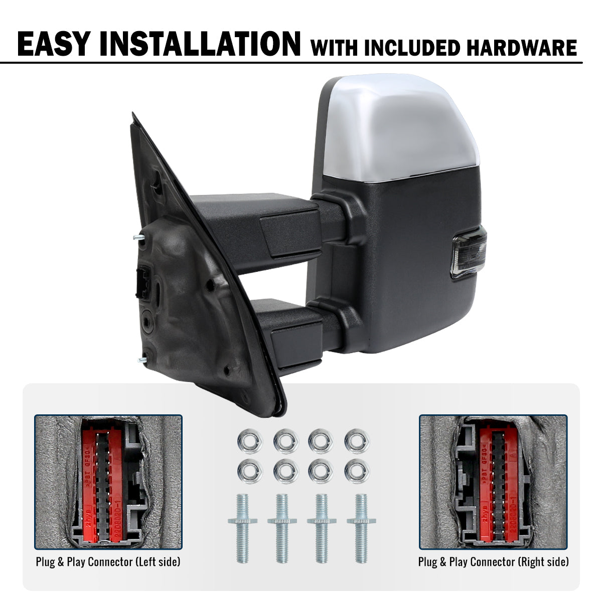 2015-2020 Ford F-150 Pickup Truck Power Adjustable Power Heated Manually Fold and Telescope Towing Mirrors Pair