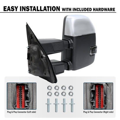2015-2020 Ford F-150 Pickup Truck Power Adjustable Power Heated Manually Fold and Telescope Towing Mirrors Pair